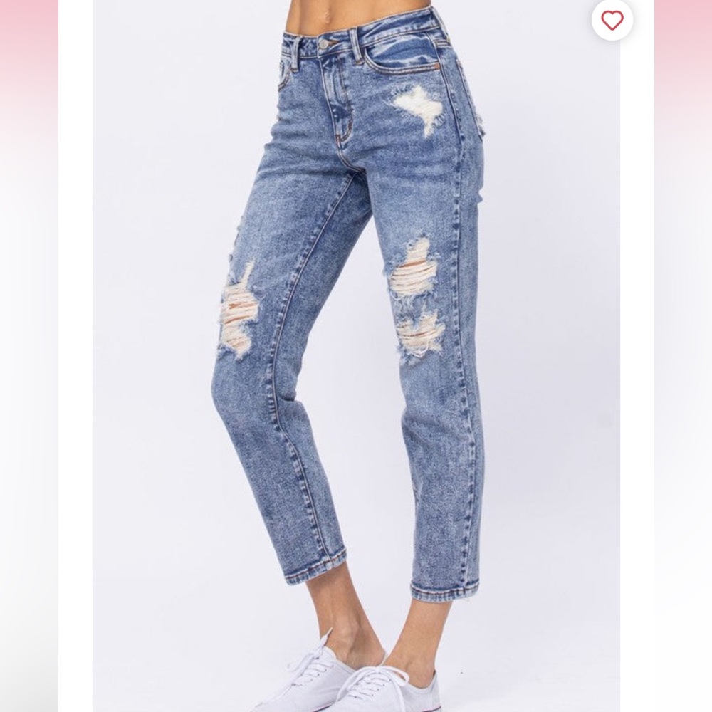 Judy Blue Acid Wash Destroyed Boyfriend Jeans
